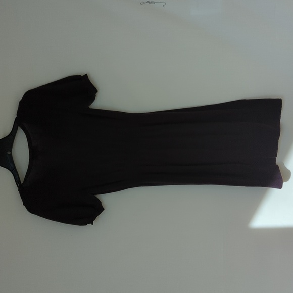 ANN TAYLOR LOFT | Ruffle V-Neck Soft Knit Purple Deep Eggplant Dress - Picture 5 of 8